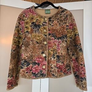 Geiger boiled wool jacket with a floral tapestry pattern